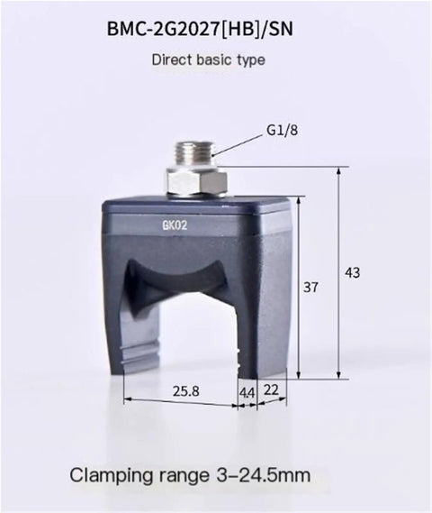 High Temperature Resistant Soft Finger Gripper For Mini Arm Fixture, Pneumatic End Effector, shown with dimensions