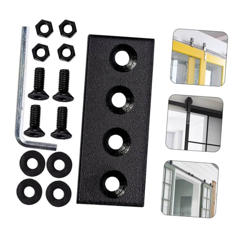 Solid Barn Door Track Repair Mending Plates Set Easy Install Track Bracket Connectors for Seamless Barn Door Rails Heavy Duty Carbon Steel Construction Repair Plates with screws and washers.