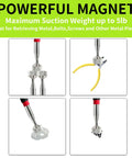Magnetic Telescoping Pickup Tool Set With LED Lights And Round And Square Inspection Mirrors, showing tool holding metal items.