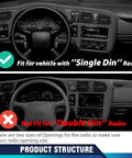 PIT66 dash bezel for Blazer/Jimmy/Sonoma/S10/Bravada (1998–2004), dark gray; single-DIN radio compatible.