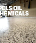 Pro Level Polyaspartic Fast Cure Topcoat For Garage And Warehouse Flake Floor Systems Includes 2 Gallon Kit with a glossy protective layer.