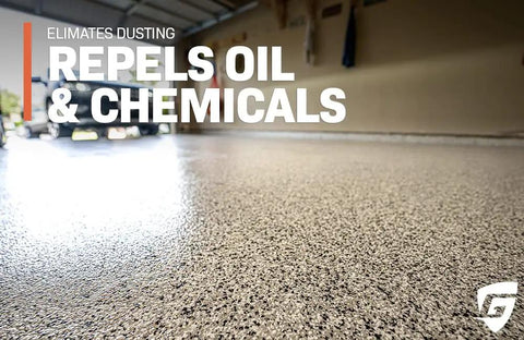 Pro Level Polyaspartic Fast Cure Topcoat For Garage And Warehouse Flake Floor Systems Includes 2 Gallon Kit with a glossy protective layer.