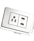 15 Amp Us Standard Wall Outlet With Dual Usb Charging Ports, Built Tough Pp Housing With Genuinely Solid Bronze Contacts, No-Hassle Hookup For Desk Lamps And Bedside Tables, Secure Screw Mount Receptacle, grey finish, top view