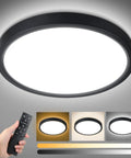 Dimmable LED Flush Mount Ceiling Light With Remote Control, 3000K-6000K Color Changing, 24W 150W Equivalent, 2200 Lumens, Black Round