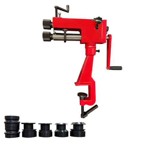 7 Inch Sheet Metal Bead Roller Machine With 6 Die Sets And Gearings, red cast steel rotary bead bender side view