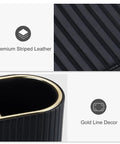 PU Leather Desk Organizer Pen Holder With Dual Compartment Pencil Cup featuring gold line decor and premium striped leather
