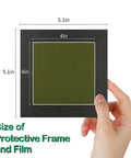 Hand holding 4x4 inch Color Changing Magnetic Field Viewing Film with olive finish, showcasing size in protective frame, for science projects.