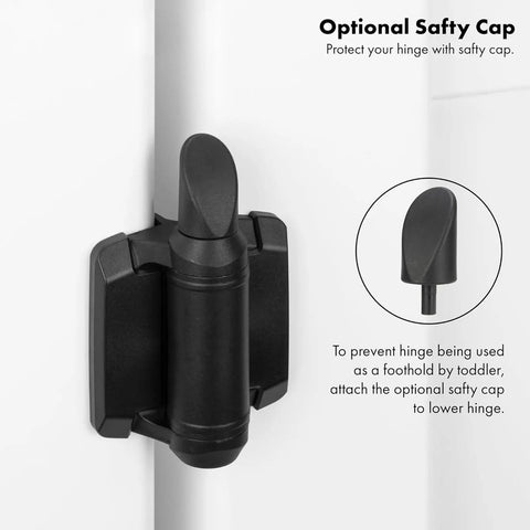 2-Pack Adjustable Tension Gate Hinges With Caps For Outdoor Wood And Metal Gates, featuring optional safety cap close-up