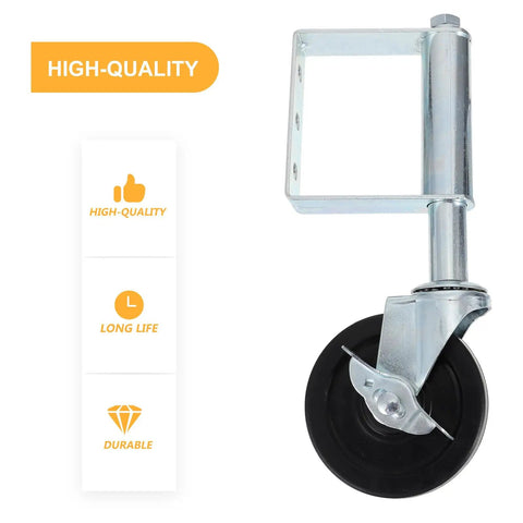 Heavy Duty Gate Caster Set With Spring Loaded Shock Absorbing Wheel For Gates And Fences, 75Kg Load Capacity, Durable Natural Color