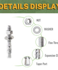 Details display of 304 Stainless Steel Concrete Anchor Bolts Three Eighths Inch By Three Inch Wedge Anchors, 20 Pack