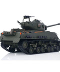 One Sixteenth Scale RC Sherman M4A3 E8 Fury Edition Tank With Infrared Battle, showing elevating barrel and metal tracks