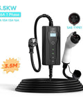 Portable Electric Vehicle EV Charger 3500W 16A Type 1 SAE J1772 EVSE Charging Cable with 3.5m length and plug design.