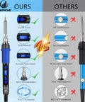 Comparison of all in one 100W soldering iron kit with LCD temperature display and features versus standard soldering iron.
