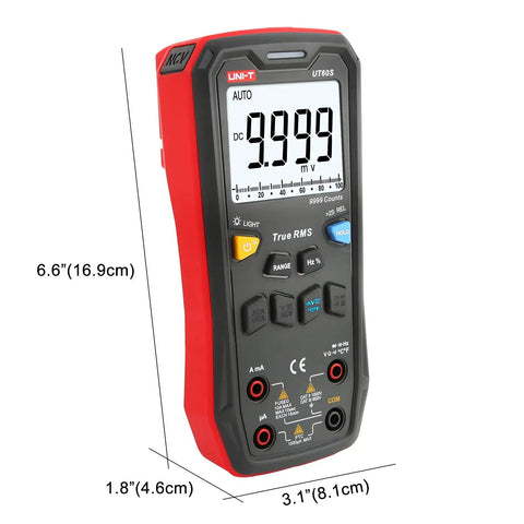 Smart Digital Multimeter UT60S True RMS 9999 Counts 1000V AC DC Voltmeter with display showing measurement.