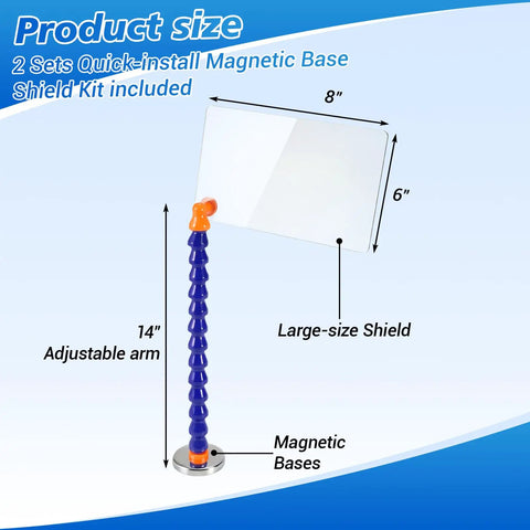 Two Pack Quick Install Magnetic Base Shield Kit With Adjustable Arm For Welding Automotive Repair And Industrial Maintenance Safety Coolant Hose Shields Durable 8x6 Inch Guards with 14-inch adjustable arm and magnetic base
