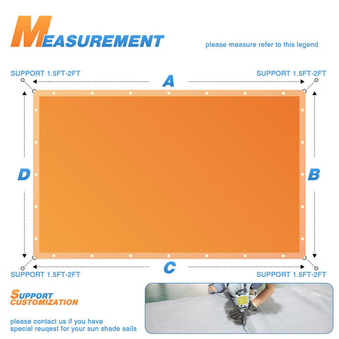 20x20 Foot Shade Cloth With Grommets Sun Shade Sail Rectangle With Measurement Guide UV Blocker HDPE