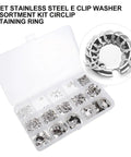 E Shaped Retaining Ring Kit 1.5 To 15mm In Box Stainless Steel Assortment For Shafts Machinery And DIY Projects A Handy Metal Clip Ring Set For Quick Secure Fits, box view