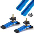 Two 24 Inch Aluminum T Track Set With Hold Down Clamps For Woodworking, blue anodized finish, 6-3/8 inch clamps, 1-1/4 inch wide