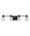 Norwood 4-Light Traditional Bath Fixture Wall Lamp in Bronze Finish for Vanity and Sconce with etched glass shades.