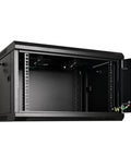 6U Wall Mount Server Cabinet Enclosure With Quiet Cooling Fans 2x, Brush Cable Management Panel, Adjustable Rails, Black Finish