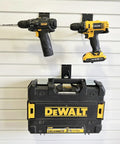 Beefy Power Tool Slatwall Organizer Kit With Anti Slip Weedeater Rack Trimmer Holder Drill Holder And 620 Series Slatwall Hooks holding drills and toolbox