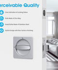 Boss Square Pocket Door Lock With Edge Pull And Flush Pull Sturdy Privacy Bifold And Cavity Sliding Door Hardware With Latch Zinc Alloy Fingermark Proof Finish In Satin Chrome installed on door