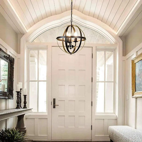 Entryway with Totally Dope Vintage Farmhouse Globe Chandelier With Three Pendant Lights Metal Swag Ceiling Fixture In Gold E12 Base