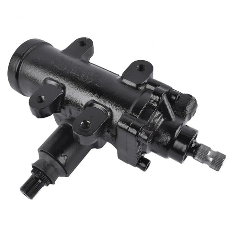 Power Steering Gear Box For Classic GM Muscle Cars Camaro Chevelle El Camino Firebird GTO Monte Carlo 1964 To 1976 With Two And A Half Turns Lock To Lock Performance Assembly Direct Fit And Rebuildable, black metal unit, side view