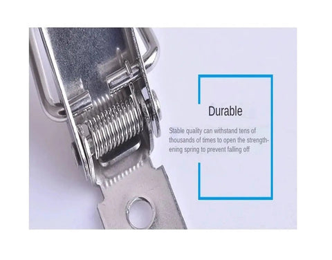 Close-up of metal spring on spring loaded toggle latch from Spring Loaded Toggle Latches Four Pack Clasp Closures For Boxes Crates And Storage Cases With Quick Open Lever Stable Tension Locking And Snap Closure For Tool Boxes And Equipment