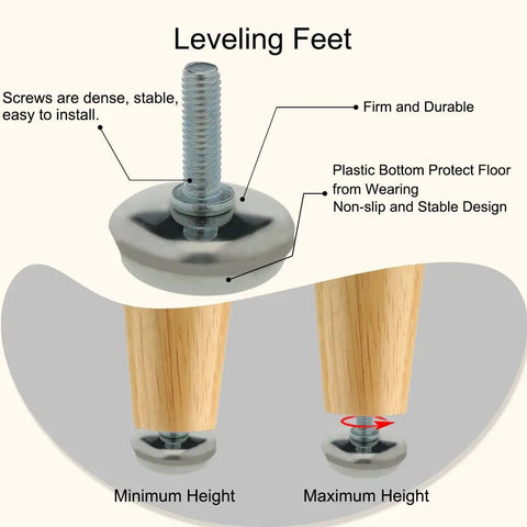 Four Pack Adjustable M6 Screw On Furniture Leveling Feet With Floor Saving Glide Pads For Tables And Desks Heavy Duty Quick Setup Smooth Glide Protection