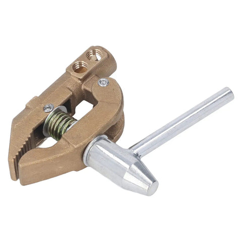 Heavy Duty Brass Welding Ground Clamp With 800 Amp Capacity And Huge 32mm Jaw Opening side view showing clamp mechanism.