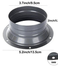 4 Pack 4 Inch Duct Connector Flanges Inlet Fittings Metal Straight Pipe Ventilation Flanges with dimensions in silvery gray