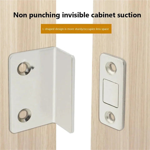 Strong Magnetic Cabinet Catches Set with Punch Free L Shaped Hidden Door Closers for Easy No Drill Installation detail view