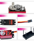 High Torque 6V Waterproof Digital Full Metal Gear Servo Set With 40Kg Torque 25T Arm showing internal steel gears and components