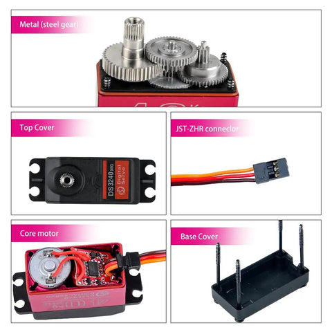 High Torque 6V Waterproof Digital Full Metal Gear Servo Set With 40Kg Torque 25T Arm showing internal steel gears and components