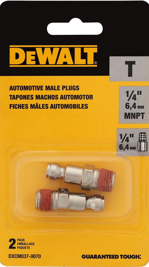 Two Pack Automotive Air Plug With One Quarter Inch MNPT Threads High Flow Pneumatic Fittings in retail packaging