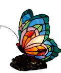 Butterfly Tiffany Style Stained Glass Accent Table Lamp Night Light Multicolored Warm White LED Included In Line Switch 8 Inches Wide 9 Inches Tall Perfect for Living Room Bedroom Decor