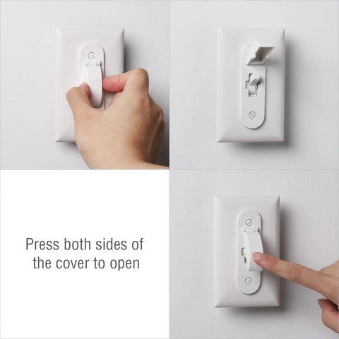 Wall Switch Guard 2 Pack Kid Proof Light Switch Cover With Toggle Style Protection, white, demonstrated with pressing sides to open.