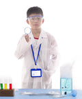 Child in Kids Doctor Scientist Costume Kit With Lab Coat Goggles ID Card Magnifying Glass For Halloween Dress Up Blue XS