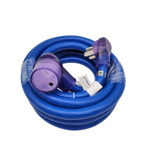 Heavy Duty Welder Extension Cord 6-50P To 6-50R NEMA 6-50 40 Amp 250 Volt 15 Ft STW 8 AWG 3C wrapped coil with right angle plug.