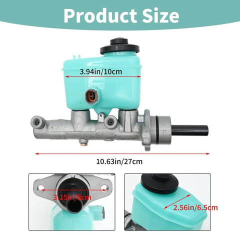 Front view of Brake Master Cylinder Replacement 47201-0C010 for Toyota Tundra 2000-2006 and Tacoma 2001-2004 with dimensions shown