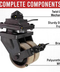 Four Pack 8 Inch ISO Shipping Container Double Caster Wheels With Brakes For Heavy Duty Moves, steel frame, twist lock, close-up