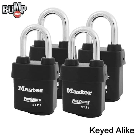 Four Beefy High Security Pro Series Padlocks With Eight Keys Model 6121NKALF4 BumpStop Advanced Cylinder Tech Keyed Alike