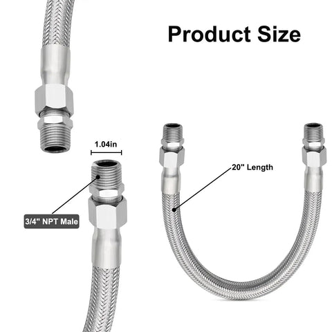 Diagram showing Beefy Heavy Duty Industrial Grade Compressor Jumper Hose Three Quarters Inch NPT Male By Twenty Inch Length With Rotating Ends