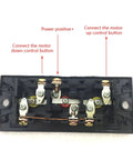 Internal view of Heavy Duty Push Button Switch For Rolling Doors Up Down Stop 600V 3A, showing wiring points and connectors in black panel.