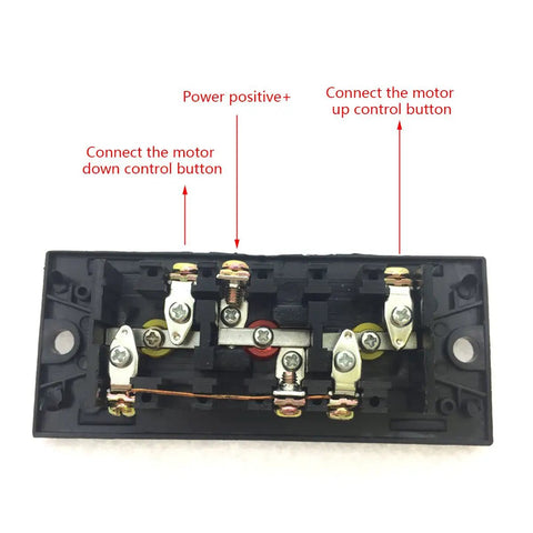 Internal view of Heavy Duty Push Button Switch For Rolling Doors Up Down Stop 600V 3A, showing wiring points and connectors in black panel.