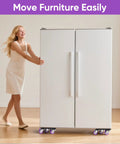 Woman moving refrigerator using heavy duty furniture movers with wheels carbon steel dolly for heavy furniture move cabinets Appliances