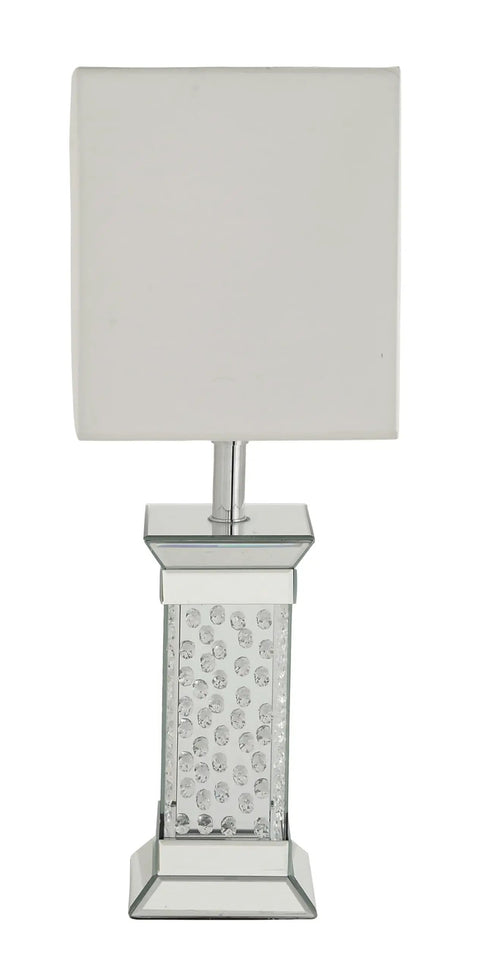 Glam Glass Room Table Lamp With Mirrored Accent 13 By 13 By 30 Inches Silver Finish Modern Decor for Nightstands and Console Tables