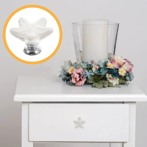 White Ceramic Star Cabinet Knob Small Decorative Drawer Pull Handle For Wardrobe Kitchen Bathroom Cabinets Retro Vibe Style