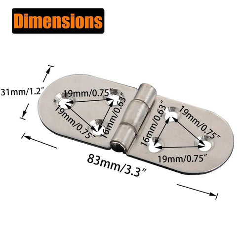 4 Pack 90 Degree Solid Cabinet Hinges With Screws, Flush Mount Stainless Steel Silver Finish, 83mm by 31mm dimensions diagram